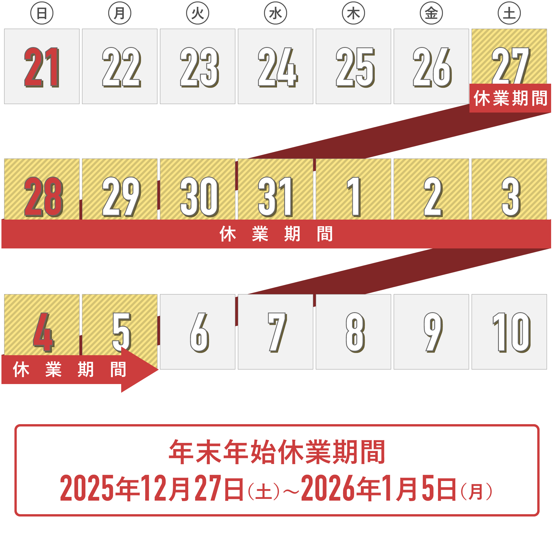 2025年26年 年末年始休業